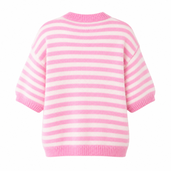 UNICORN Women's Pink & White Striped V-Neck Knit Top s m l xl