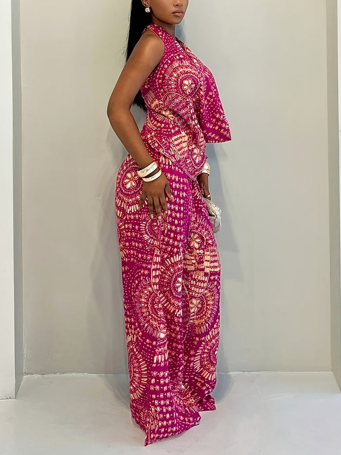UNICORN Women'S Printed Drop Shoulder Camisole Top And Wide Leg Pants s m l xl xxl