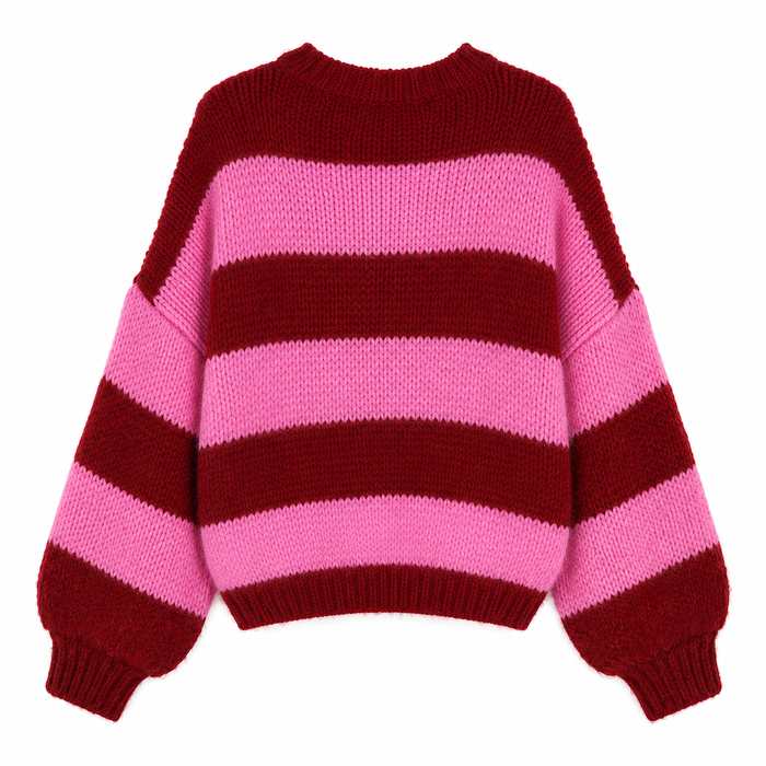 UNICORN Women's Ruby Pink Striped Sweater oversized Knitted Sweater in Pink & Bordeaux s m l xl