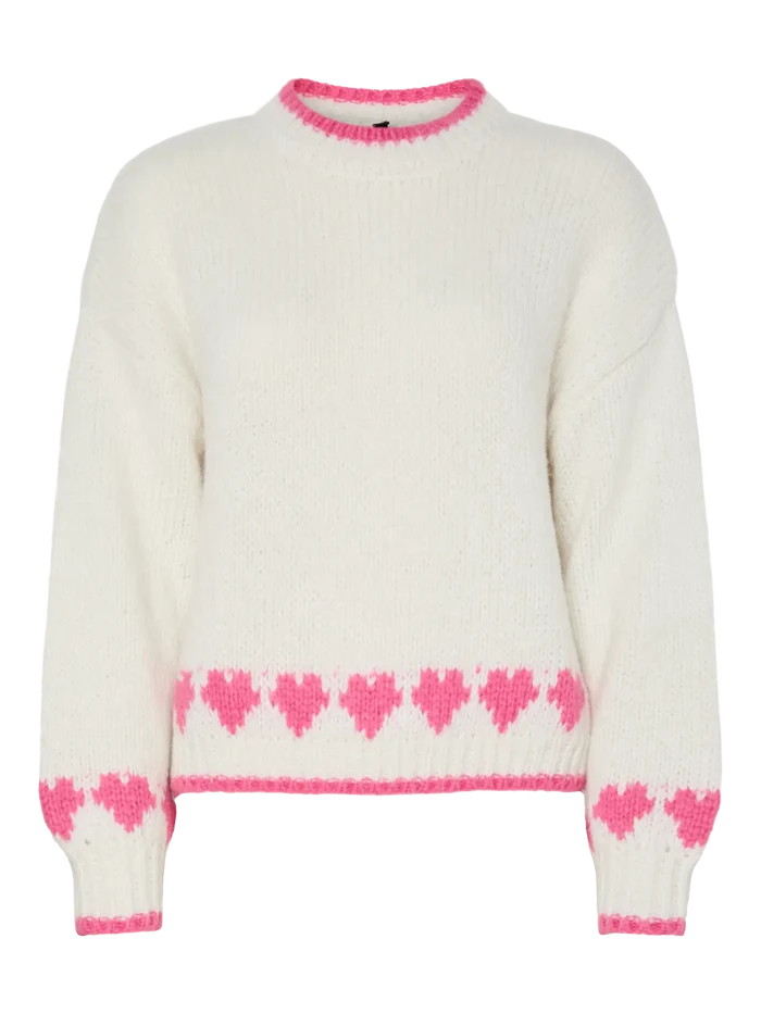 UNICORN Women's Sweet Hearts Knit Sweater White Sweater with Pink Hearts xs s m l xl