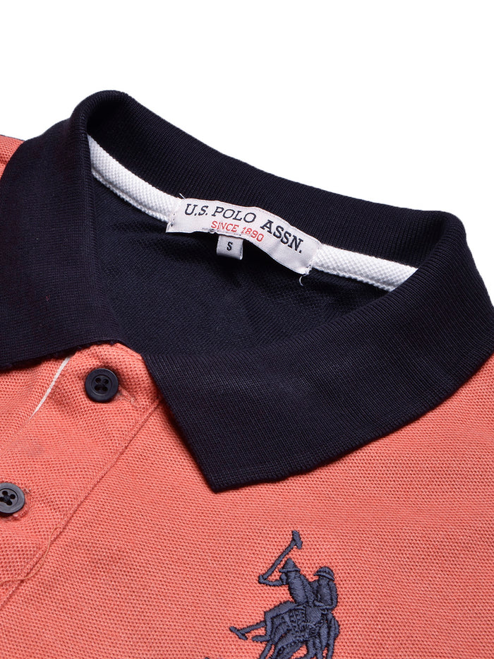 U.S Polo Assn. Summer Polo Shirt For Men-Navy with Coral Orange & White Panel-BR13027