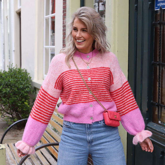 Vest Lexi Lou streep dubbel roze