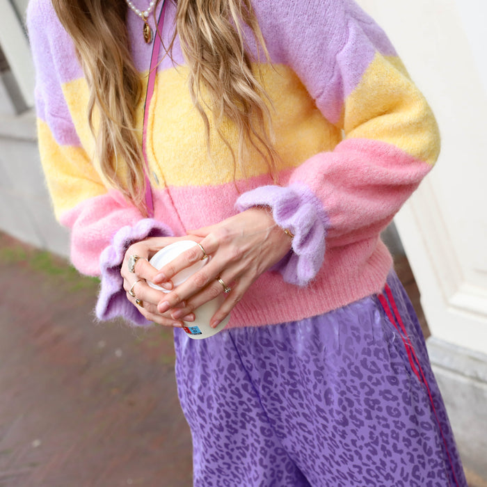Vest ruffle lila roze geel