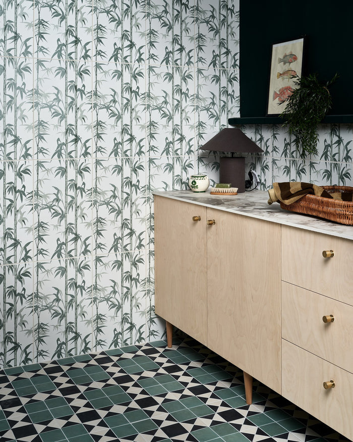 Victorian Style™ Porcelain Finchley Pattern Forest Green||silk-screen-ceramic-lantau-bamboo-smoke-green