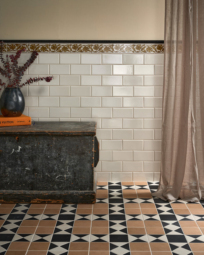 Victorian Style™ Porcelain Finchley Pattern Sandstone||ornamento-composite-trim-luxe, victorian-style-wall-ceramic-decor-carnation-border-ochre, victorian-style-wall-ceramic-cotton-white-metro