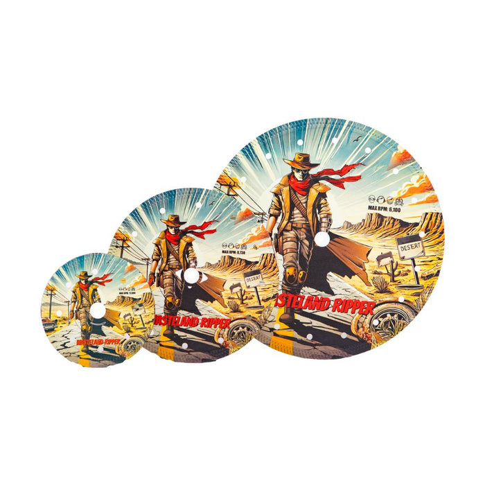 Wasteland Ripper diamond blade set: 3 circular discs with desert artwork