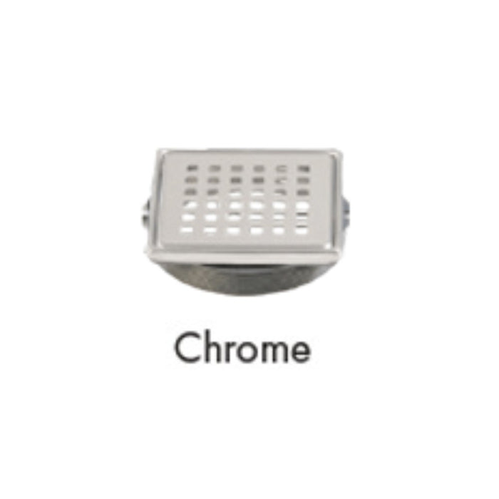 Watertight drain grate in chrome finish, rectangular perforated top