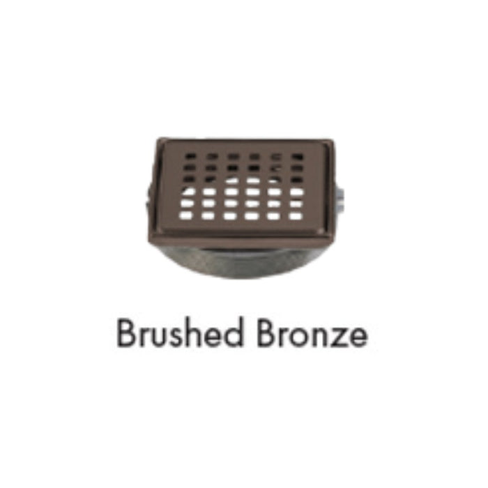 Watertight drain grate in brushed bronze finish, rectangular perforated top