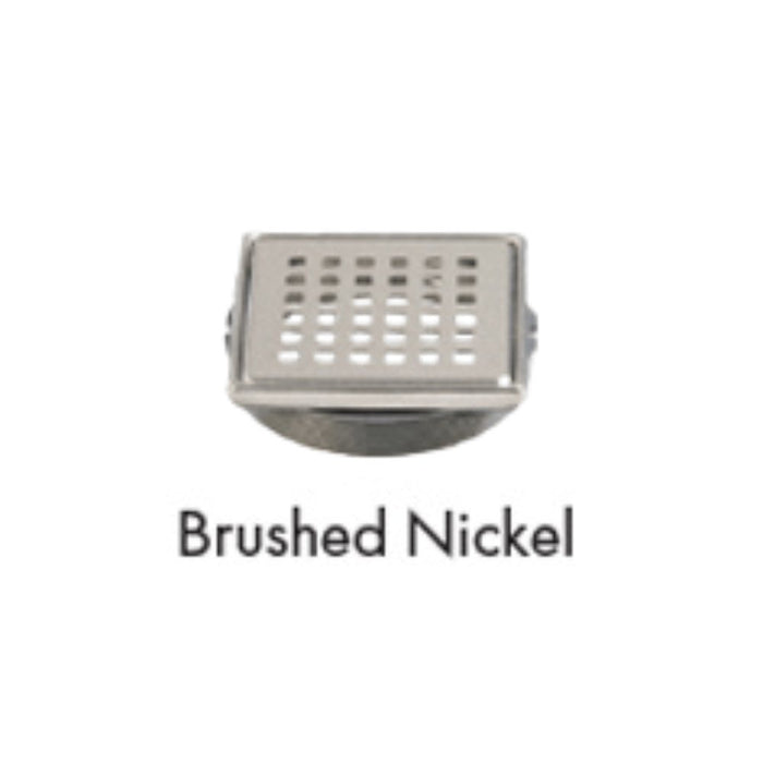 Watertight drain grate in brushed nickel finish, rectangular perforated top