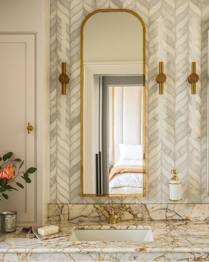 Zen Marble Honed Finish Leaf Mosaic|Bathroom design, installation and photography by Simply Bathrooms (Surrey) Ltd.|ottoman-marble-honed-slab
