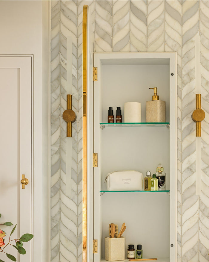 Zen Marble Honed Finish Leaf Mosaic|Bathroom design, installation and photography by Simply Bathrooms (Surrey) Ltd.|